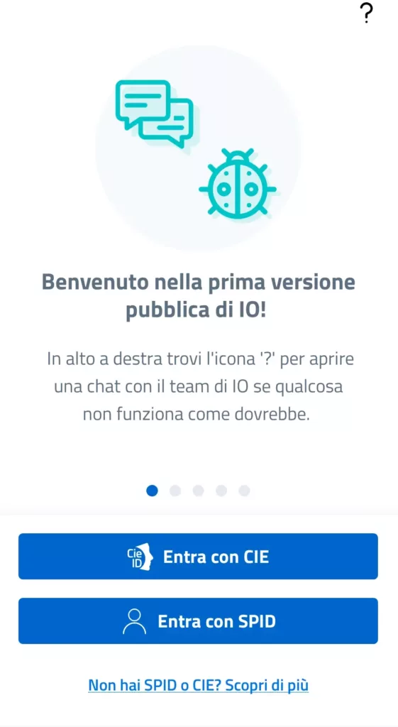 Effettua l'accesso all'app IO tramite lo Spid o la CIE