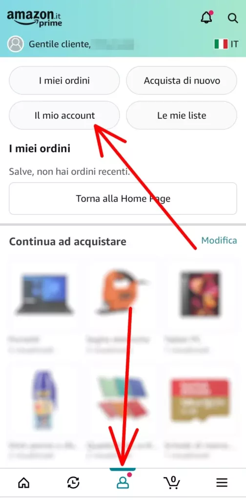 Cancellarsi da Amazon tramite l'applicazione Amazon shopping