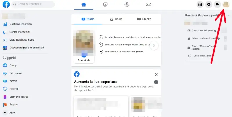 1 da PC - vai sul Facebook e clicca sulla tua immagine profilo in alto a destra