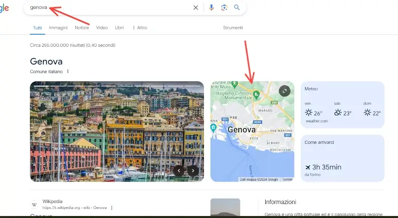 Dal computer, scrivi su Google il nome della città in cui vuoi recarti e clicca sulla mappa