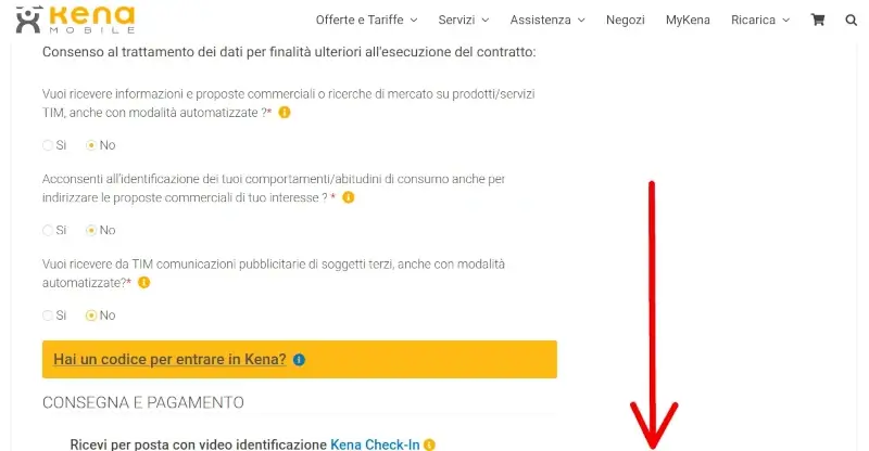 Autorizza o meno le clausole proposte per il passaggio a Kena Mobile