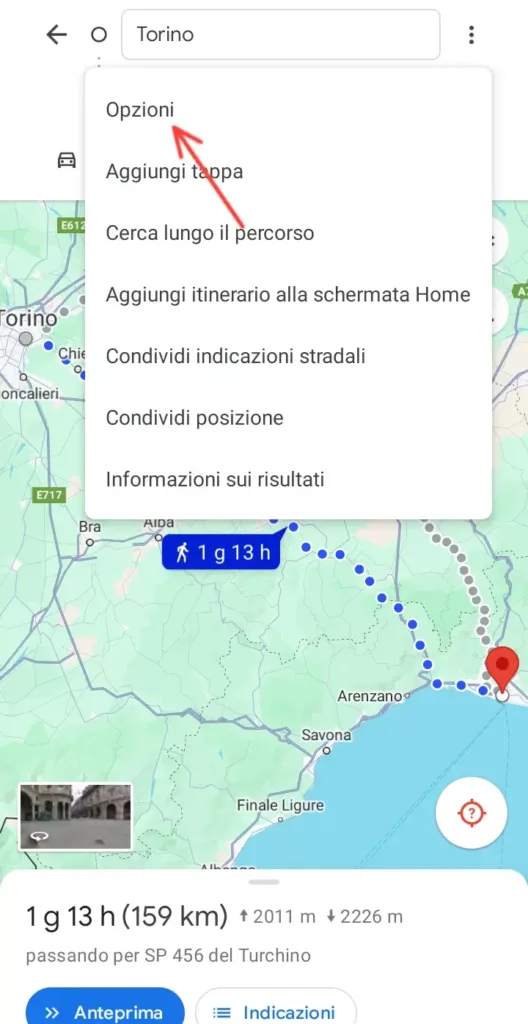 Puoi gestire le opzioni del viaggio a piedi e altre opzioni per condividere e personalizzare