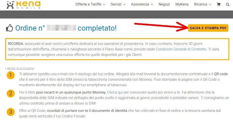 Portati il QR code identificativo dell'acquisto per ritirare la sim Kena