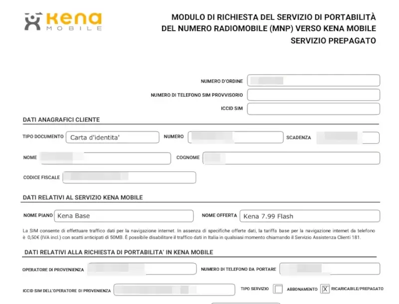 Riceviamo alla mail il contratto di Kena Mobile per il nostro cambio di operatore