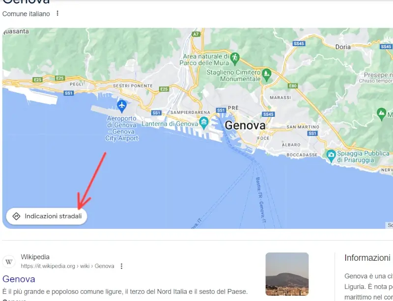 Clicca su indicazioni stradali per creare il tuo itinerario di viaggio