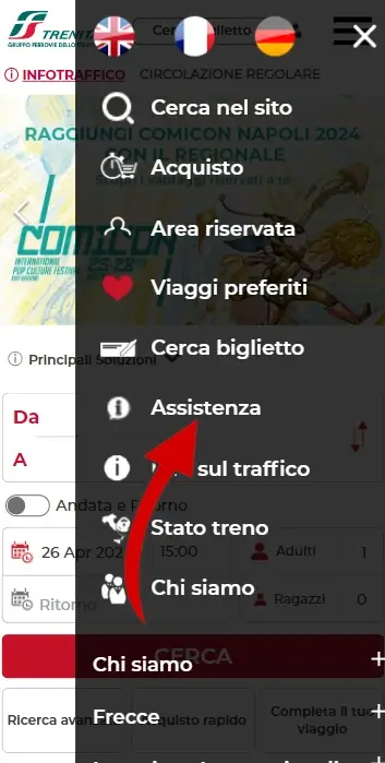 2 da Telefono - Dal menù che si apre, clicca su "Assistenza".