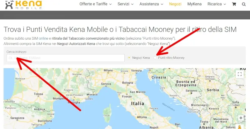 Puoi trovare un punto di ritiro per la SIM Kena in tutta Italia