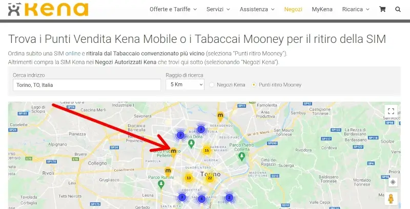 Visualizza la mappa con tutti i punti di ritiro disponibili nella zona indicata.