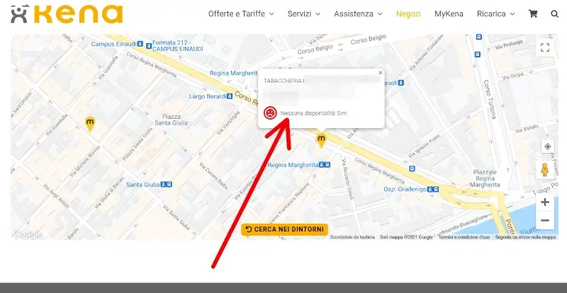 Possiamo visualizzare se il punto di ritiro ha disponibile o meo schede SIM kena Mobile