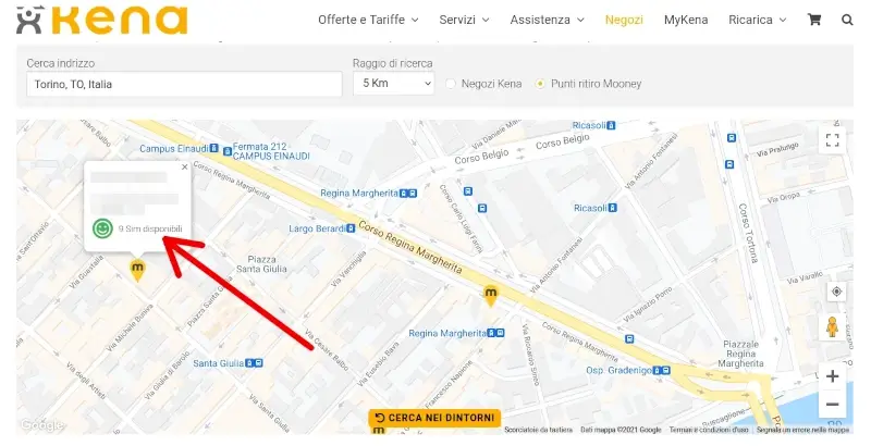 Se il punto ritiro ha sim disponibili ci sarà indicato anche quante sono.