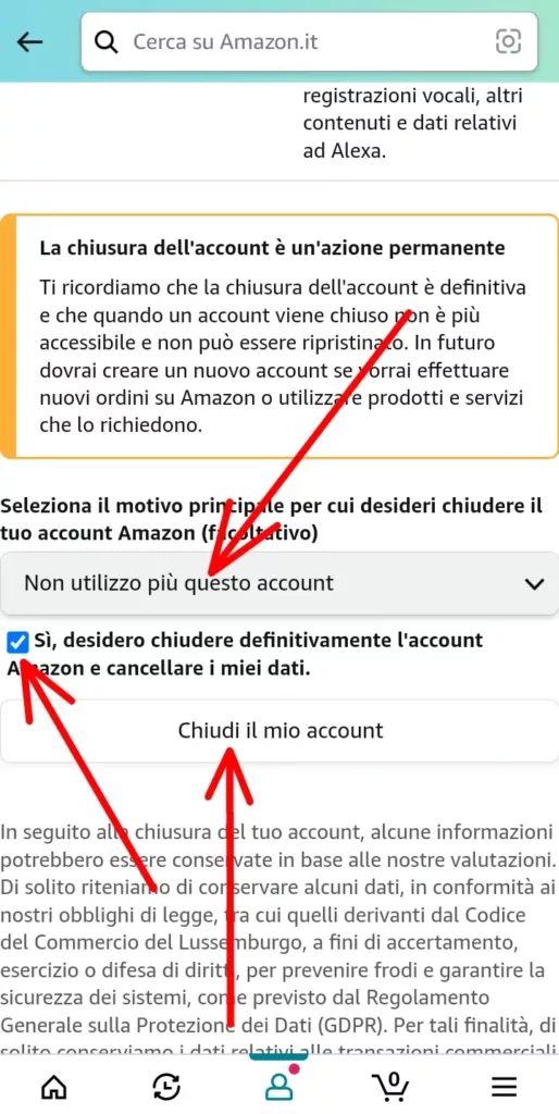 Desideri chiudere definitivamente il tuo account Amazon