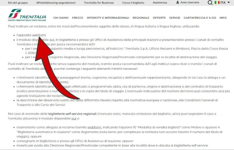 3 da computer - per inviare un reclamo online a trenitalia devi cliccare su webform