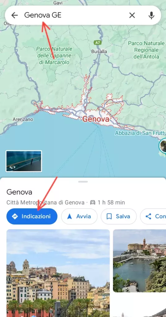 Da mobile, devi utilizzare Maps di Google, scrivere la città e cliccare su indicazioni