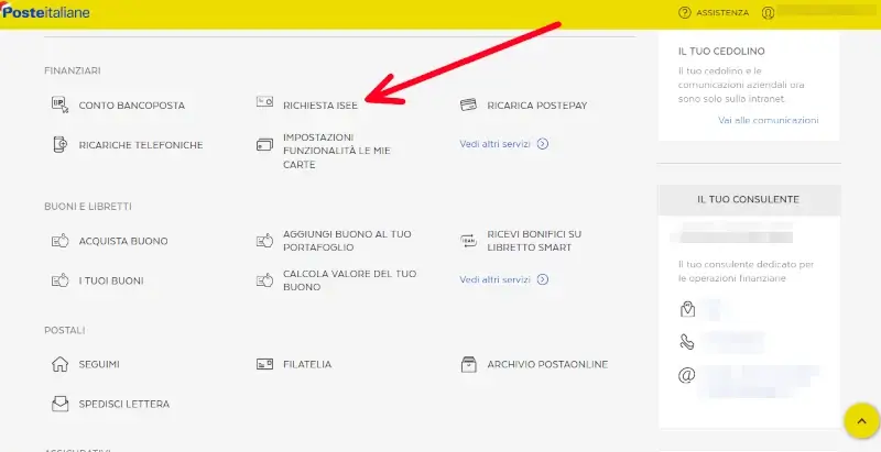 4 da Pc sul sito delle Poste - clicca su Richiesta Isee per scaricare giacenza e saldo