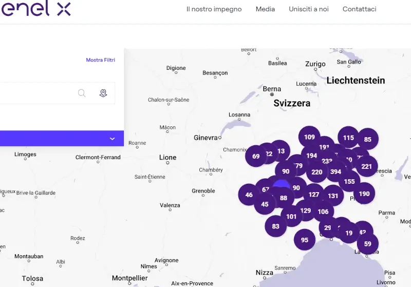 Trova sulla mappa tutte le colonnine di ricarica veicoli elettrici Enel X