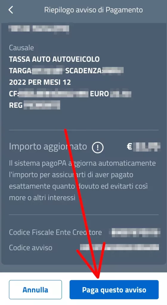 Paga questo avviso e seleziona il metodo di pagamento per l'app IO.