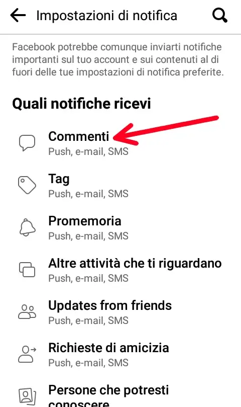 5 da APP - scegli per cosa Facebook devi mandarti una notifica