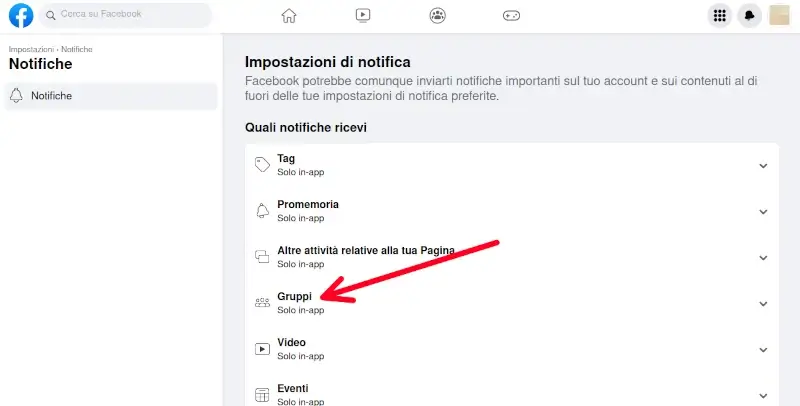 5 da PC - puoi scegliere la categoria di eventi per cui vuoi ricevere notifiche da Facebook