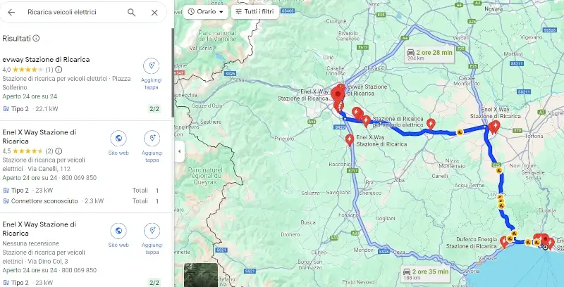 Cerca i punti di ricarica tramite Google maps