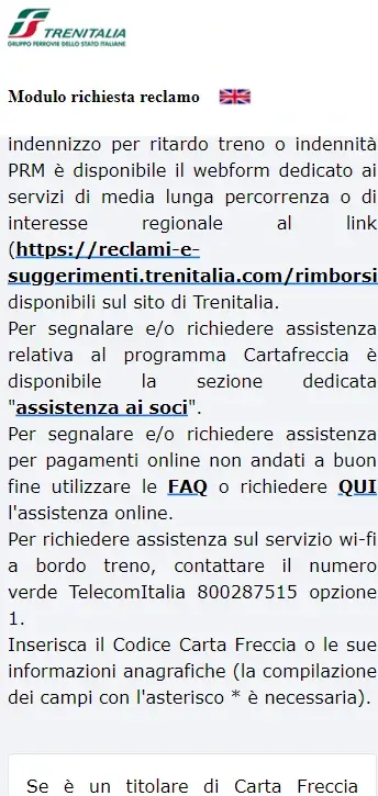 5 da Telefono - compila i dati anagrafici necessari per il reclamo online a Trenitalia
