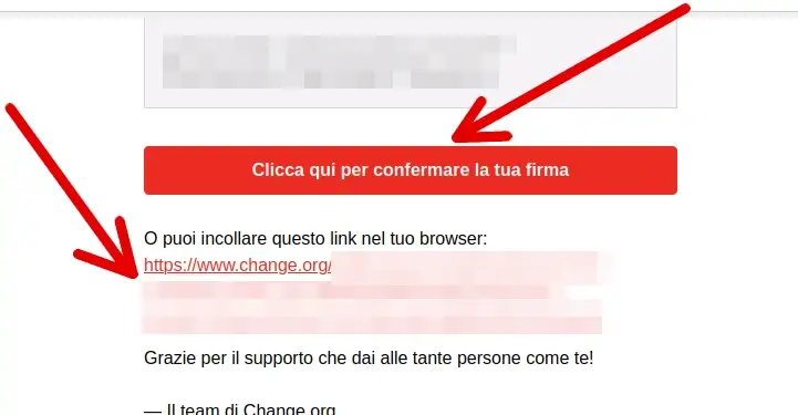 Clicca il link nella mail ricevuta da Change.org all'indirizzo inserito