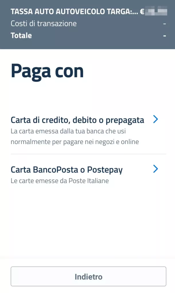 Scegli il metodo di pagamento tra carta di credito, debito, prepagata, bancoposta o PostePay