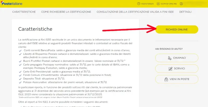 6 da Pc sul sito delle Poste - clicca su Richiedi online per scaricare giacenza e saldo