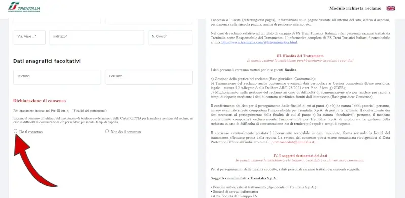 6 da Pc - per proseguire con l'invio del reclamo devi dare il consenso ai termini di utilizzo