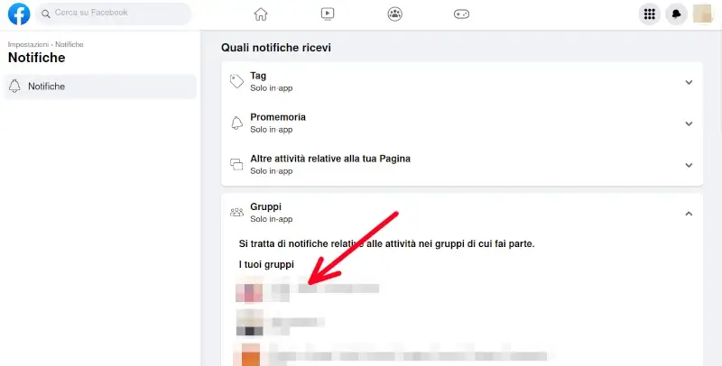 6 da PC - puoi scegliere i gruppi Facebook da cui ricevere o non ricevere notifiche