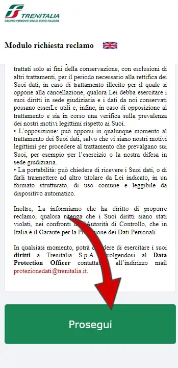 6 da Telefono - accetta i termini Trenitalia per inviare il reclamo