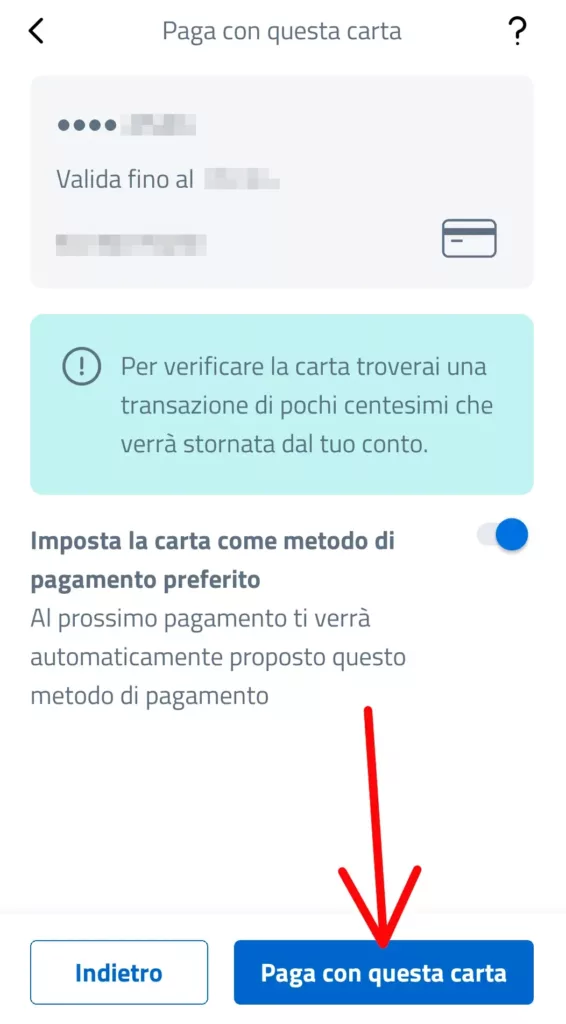 Imposta un metodo di pagamento accettato dall'applicazione IO per pagare il bollo