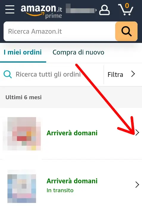 3 da Telefono - clicca sull'oggetto di cui vuoi tracciare la spedizione