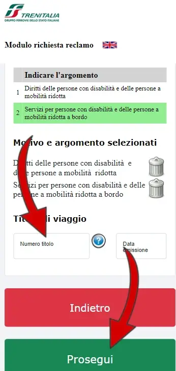 9 da Telefono - inserisci il titolo di viaggio trenitalia e clicca su prosegui