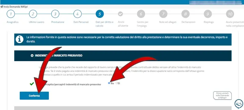 11 domanda disoccupazione Inps - rispondi alle domande selezionando si o no