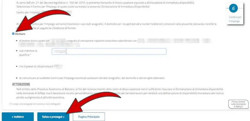 16 domanda disoccupazione Inps - dichiara di essere disoccupato