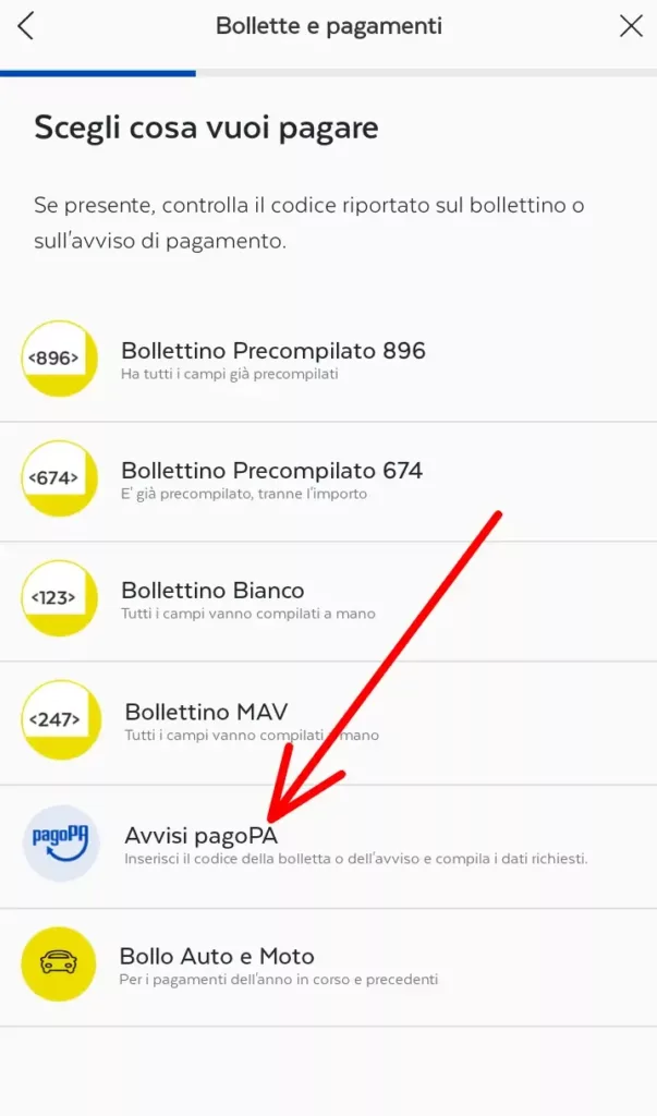 4 app PostePay - oppure compila manualmente i dati contenuti nel bollettino pagopa
