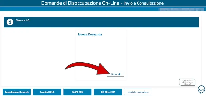 4 domanda disoccupazione Inps - clicca su nuova per richiedere la naspi