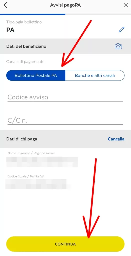 5 app PostePay - inserisci i dati di pagamento che trovi sul bollettino pagopa