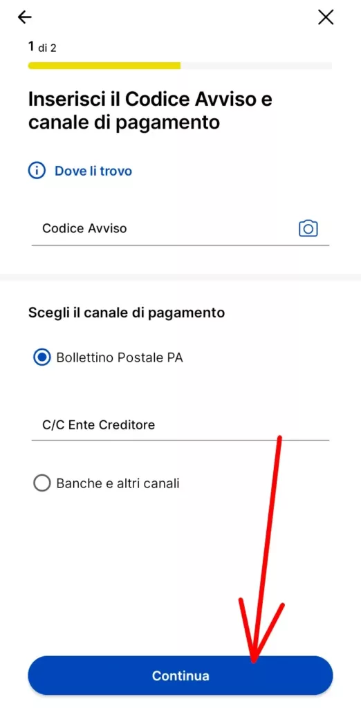 5 app Ufficio Postale - inserisci i dati del bollettino pagopa e continua per completare il pagamento