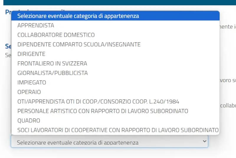 8 domanda disoccupazione Inps - scegli la categoria di lavoratore