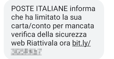 Ecco un esempio del sms truffa che imita poste italiane per rubarti i dati.