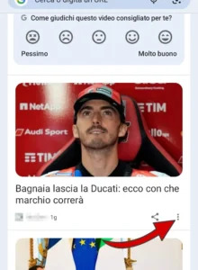 Primo passaggio per segnalare un contenuto: clicca sui tre puntini corrispondenti della notizia