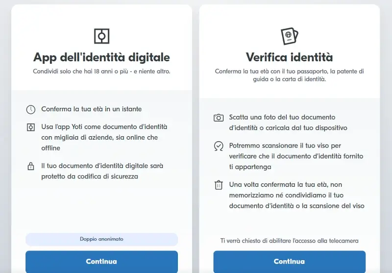 Esempio di schermata di riconoscimento maggiorenni in un sito con contenuti per adulti.