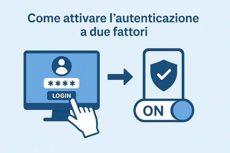 Infografica che mostra la procedura di attivazione dell'autenticazione a due fattori A2F.