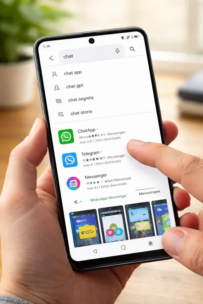Utente che cerca un’app su Google Play Store da smartphone Android