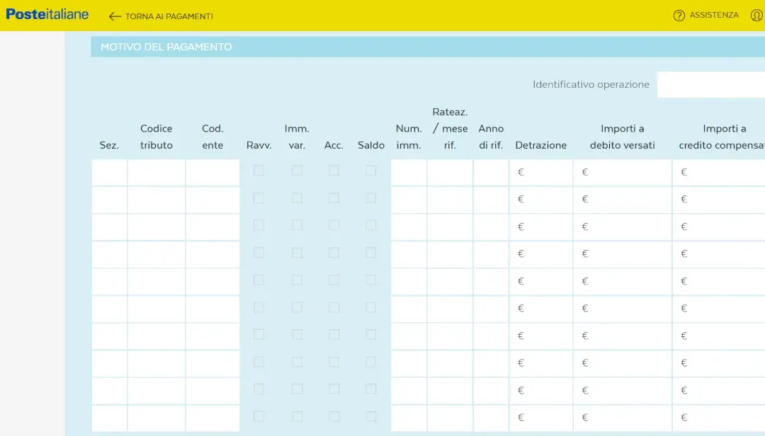 Screenshot del modulo aggiuntivo al modella F24 per pagare le accise