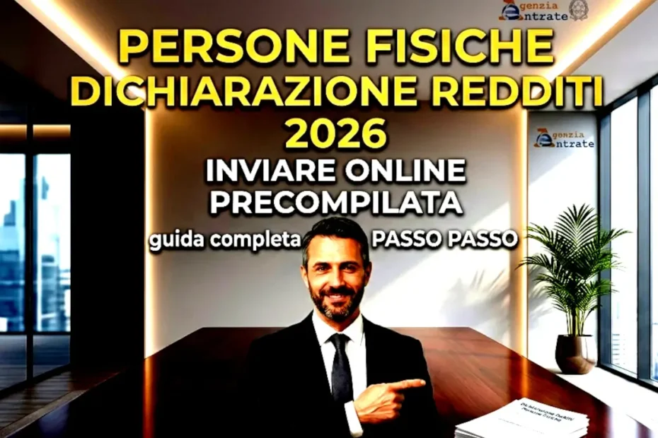 Immagine in evidenza della guida completa passo-passo per modificare, compilare e inviare la dichiarazione dei redditi persone fisiche 2026 online.