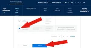 Screenshot della pagina per la scelta della sede dove prendere appuntamento per richiedere il passaporto, con le date e le sedi disponibili.