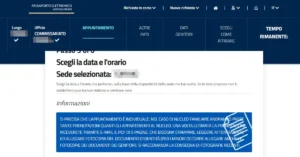 Screenshot della prima parte del passaggio dedicato alla scelta di data e orari con l'avviso che comunica che l'appuntamento è individuale.