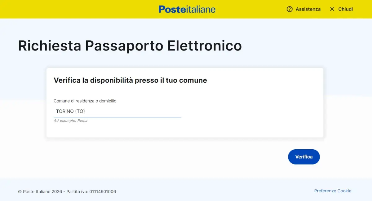Screenshot della pagina poste italiane di ricerca uffici abilitati alla richiesta di passaporto.